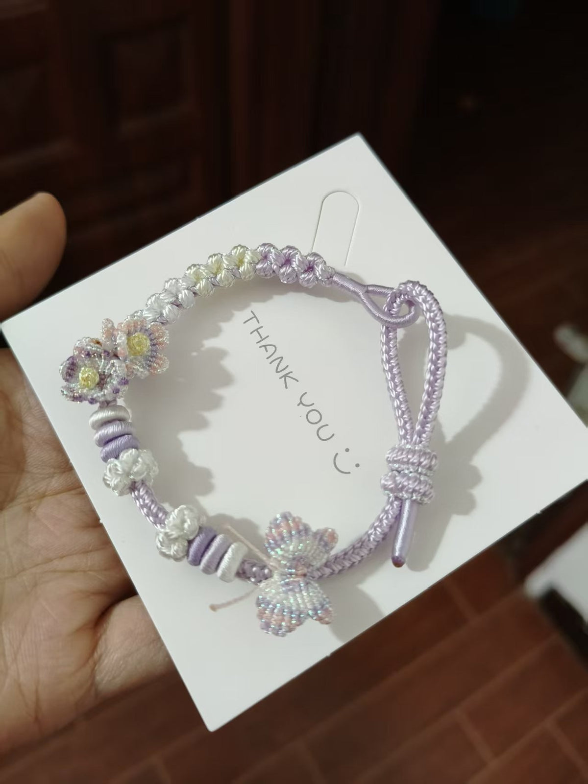 Handwoven Lavender Bracelet with Butterfly Charm