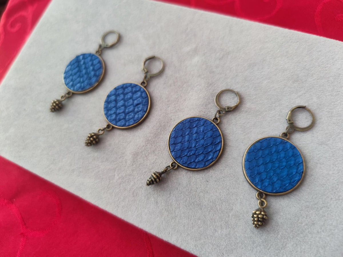 Klein Blue Snakeskin Circle Dangle Earrings