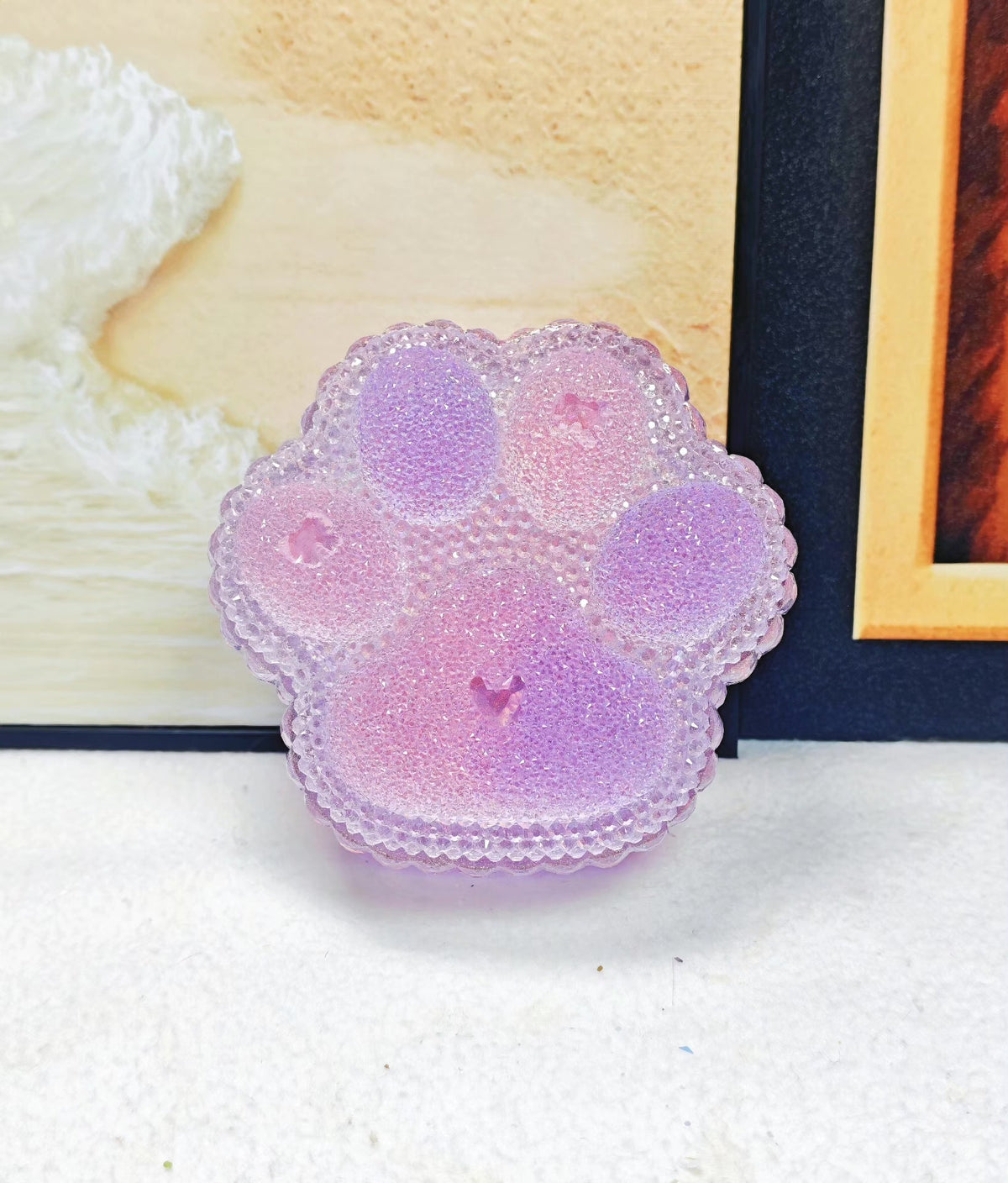 Paarse Glitter Kattenpoot Opbergbox van Hars