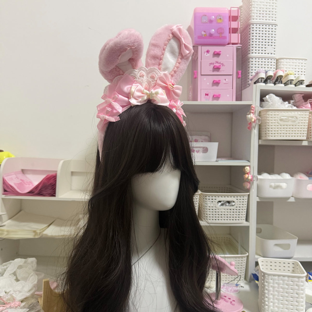 Pink Plush Bunny Ear Bow Headband