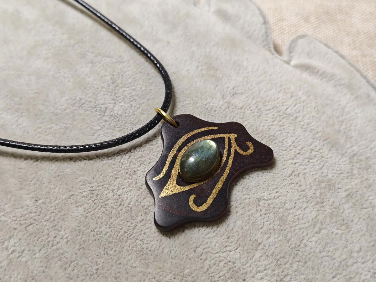 Red Sandalwood Labradorite Eye of Horus Pendant