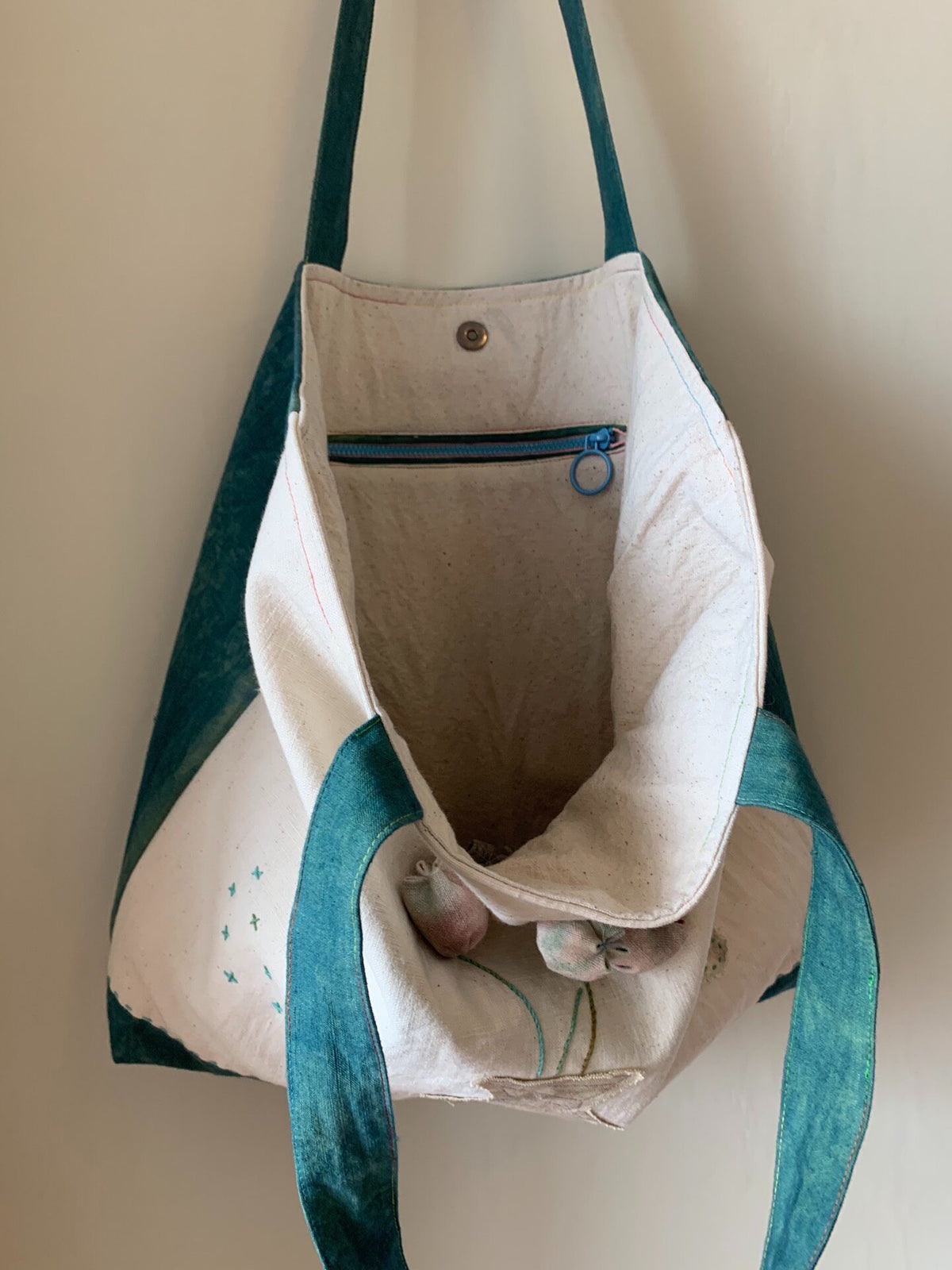 Handwoven Tote Bag with Floral Embroidery
