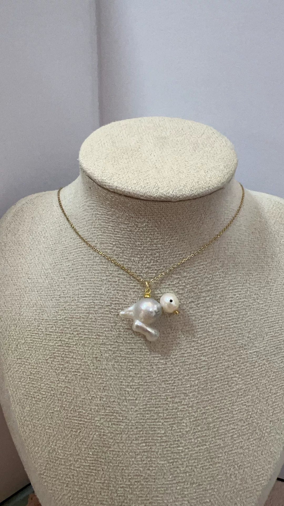 Canary Bird Baroque Pearl Pendant Necklace