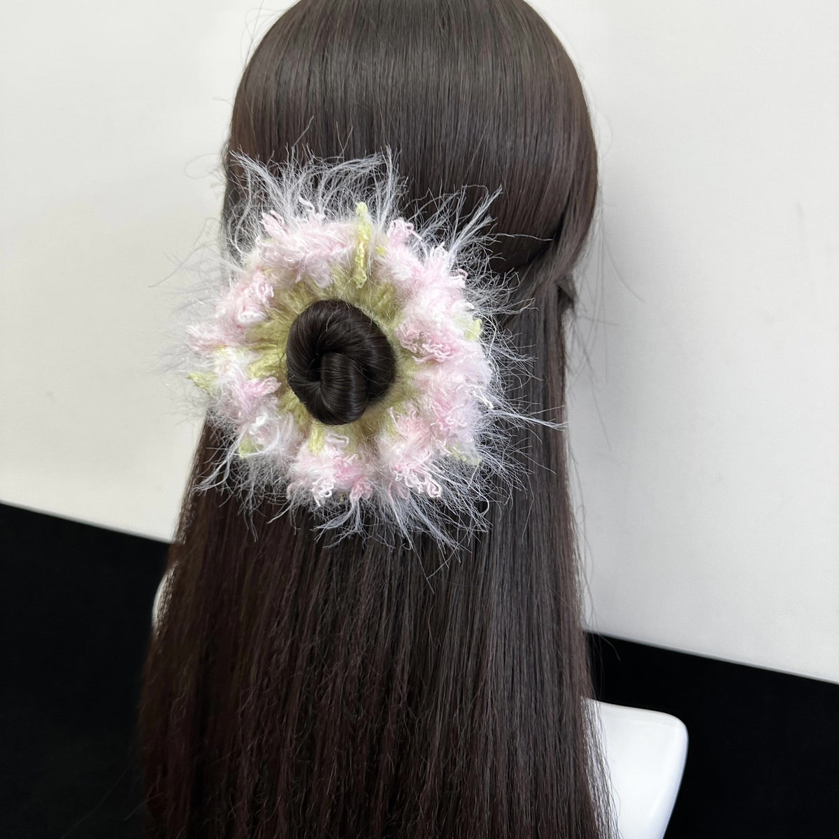 ハンドメイド かぎ針編み ヘアシュシュ パステルピンク