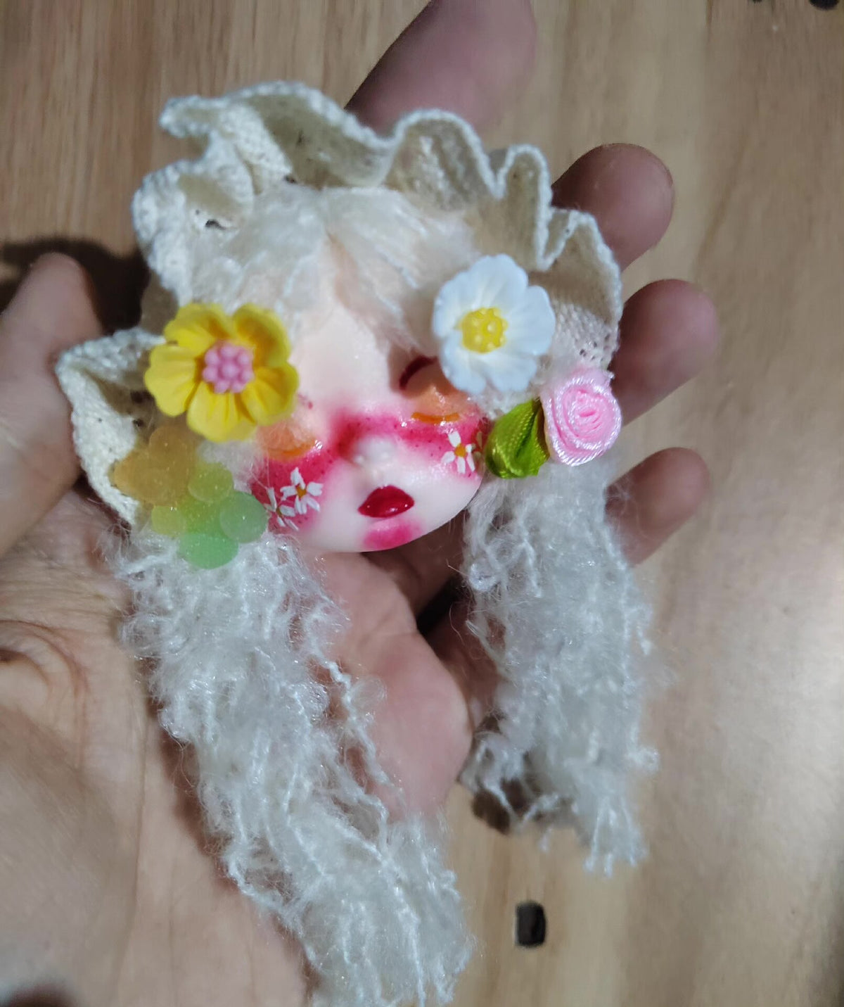 Handmade Clay Doll Head Brooch Lolita Accessory