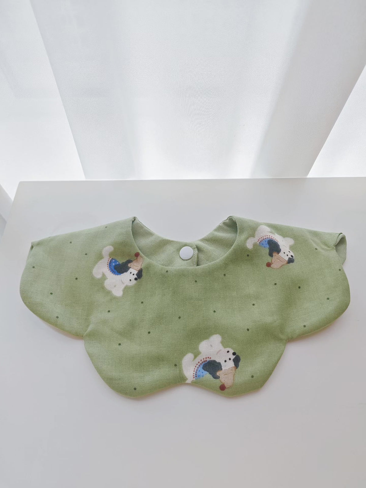 Baby Bib Pure Cotton Green Puppy Petal