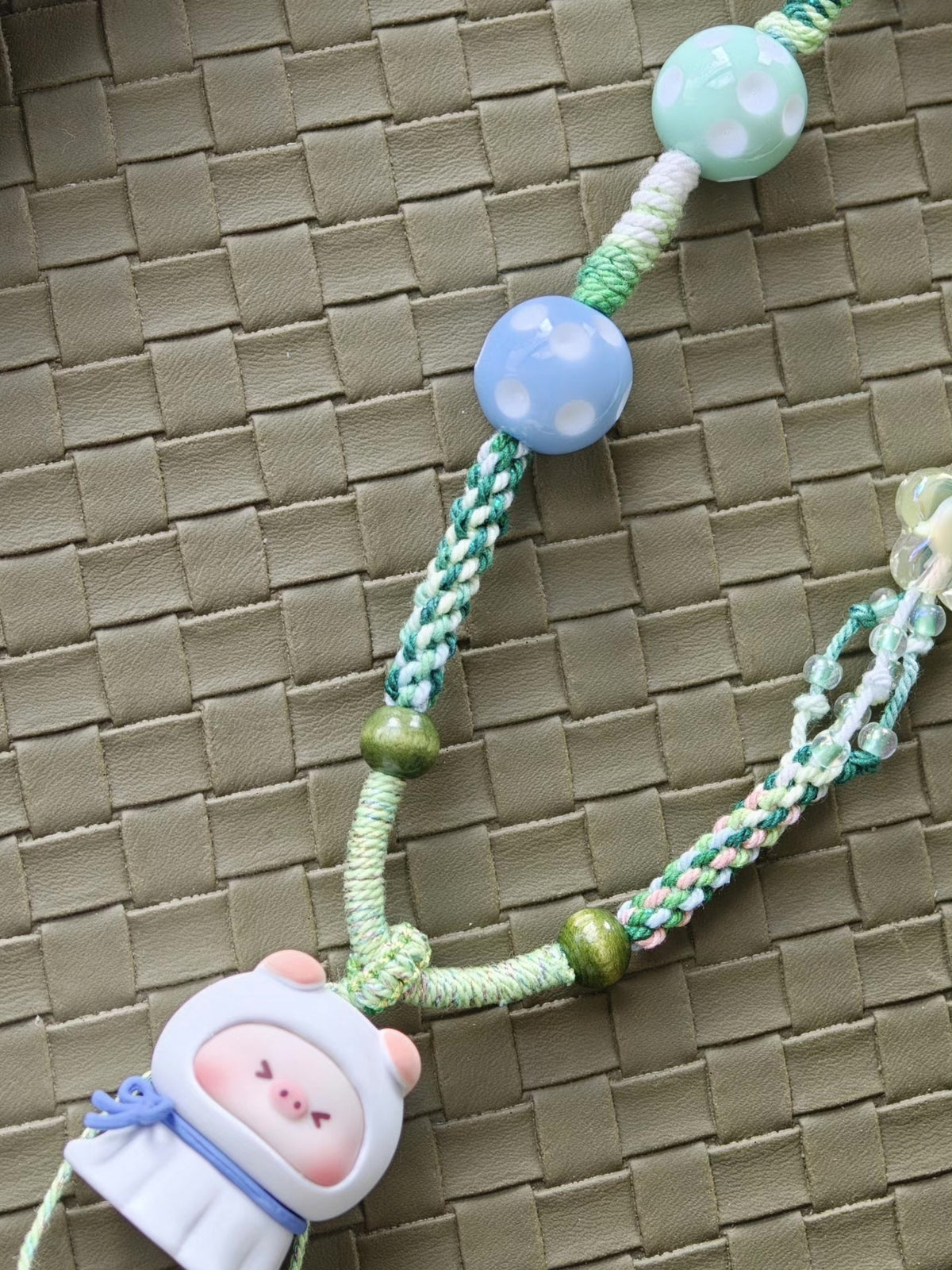 Green Braided Pig Pendant Necklace