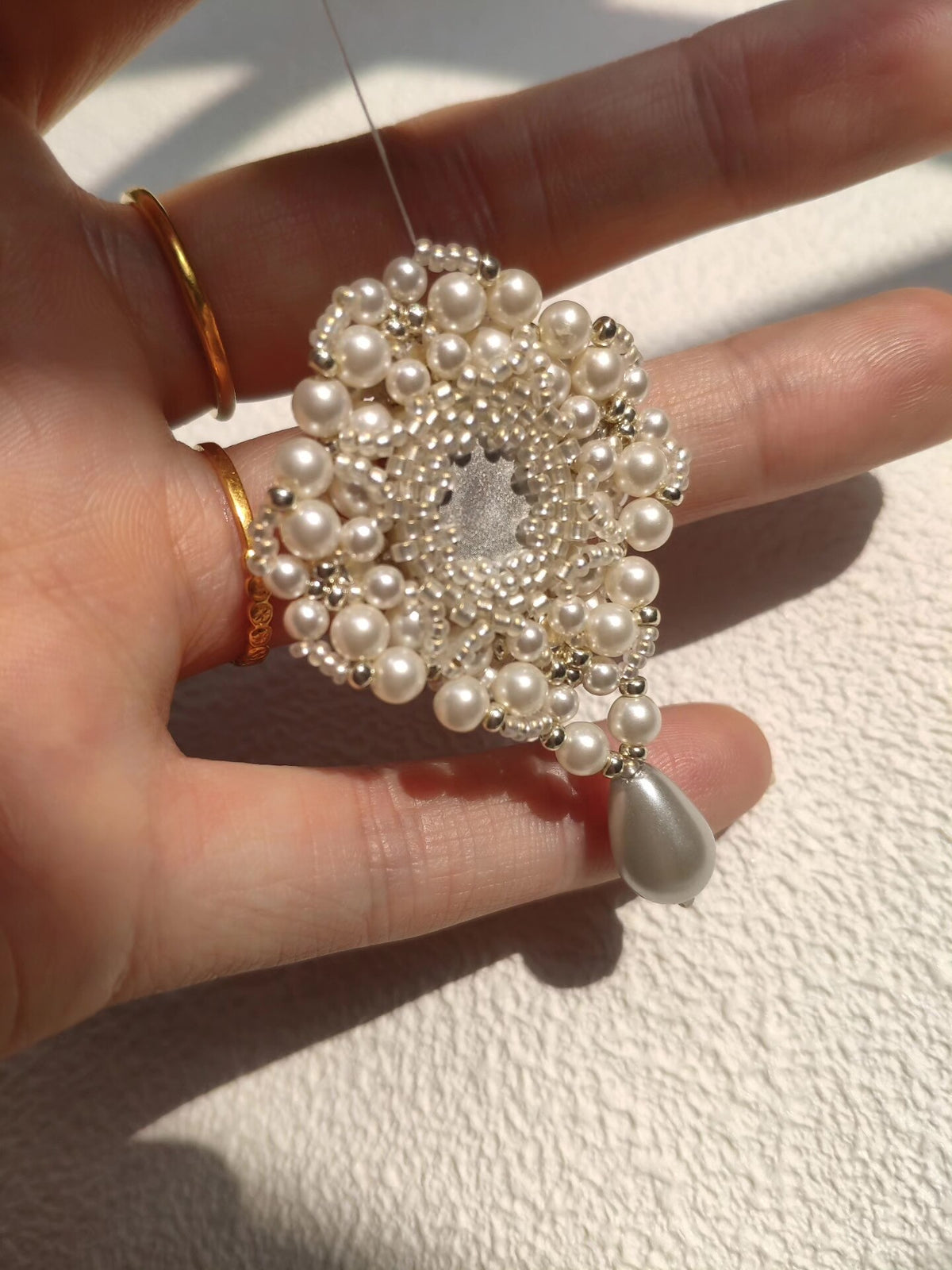 Pearl Pendant with Teardrop and Cat Eye Cabochon