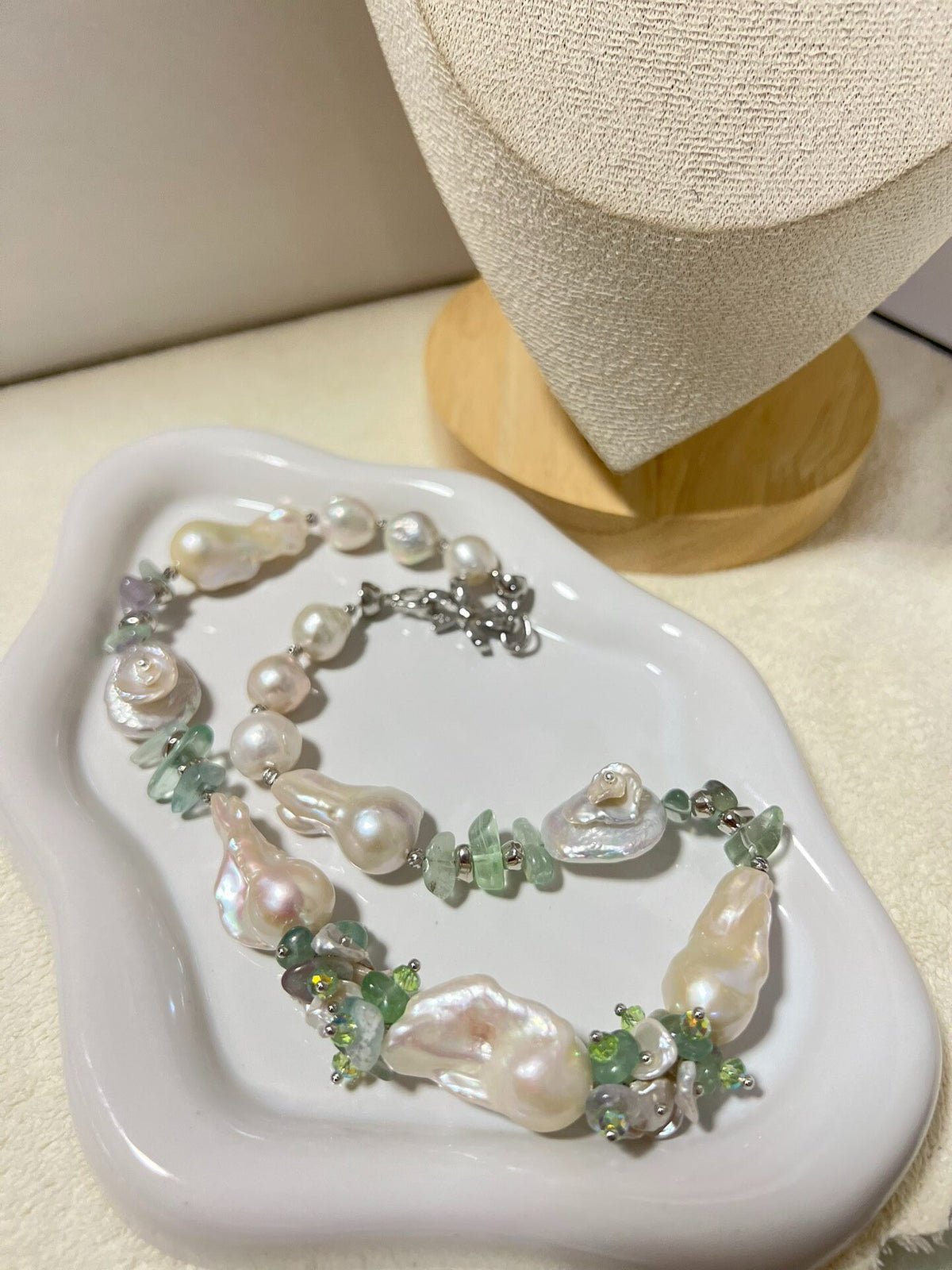 Mint Milk Tea Style Pearl Jade Necklace
