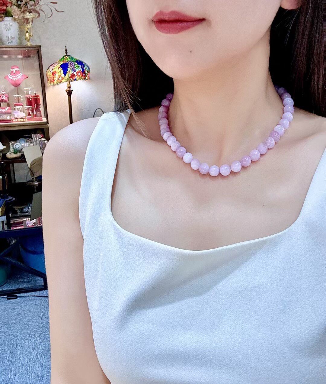 Kunzite Beaded Necklace, 9.7-10.3mm Spheres, 42cm Length