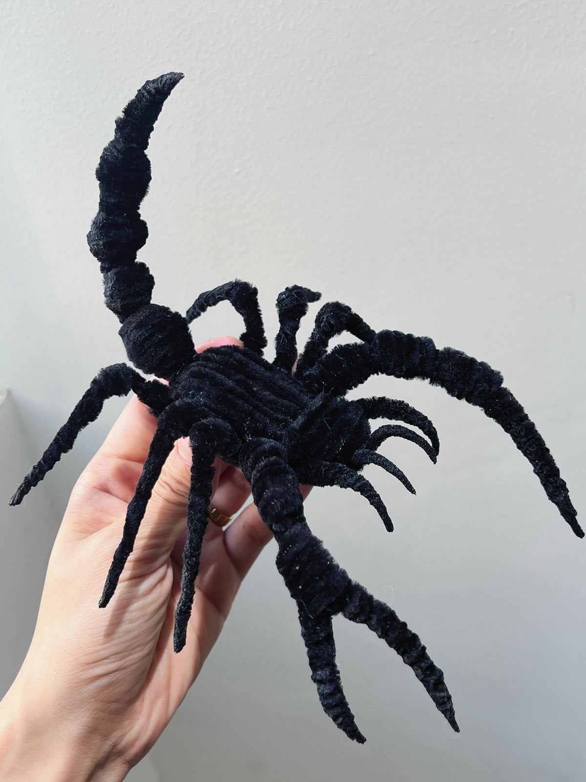 Posed Black Chenille Stem Scorpion Figure