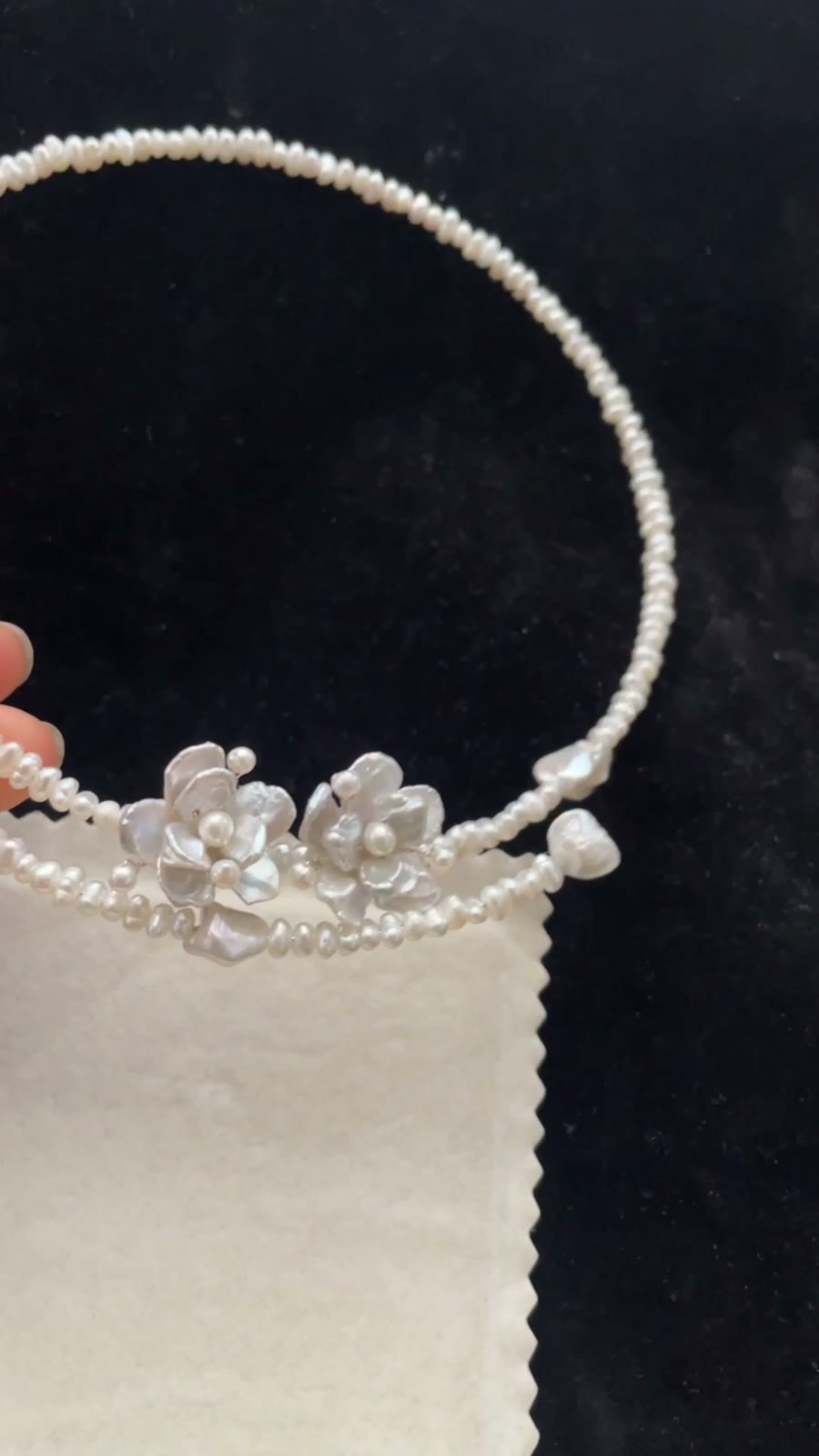 Double Strand Pearl Choker with Floral Shell Clusters