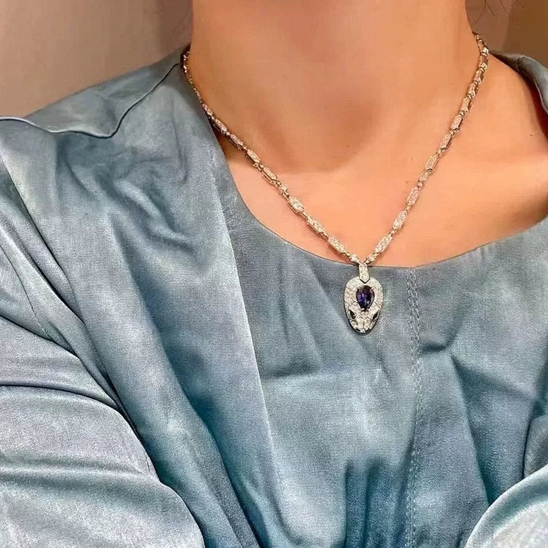 S925 Platinum Plated Diamond Snake Necklace