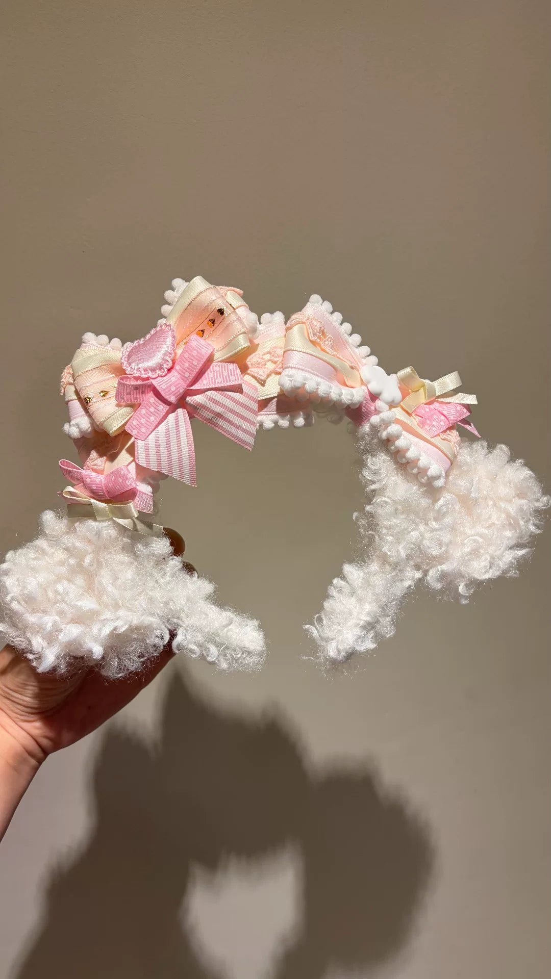 Handmade Lolita KC Headband Pink Sheep Fluffy