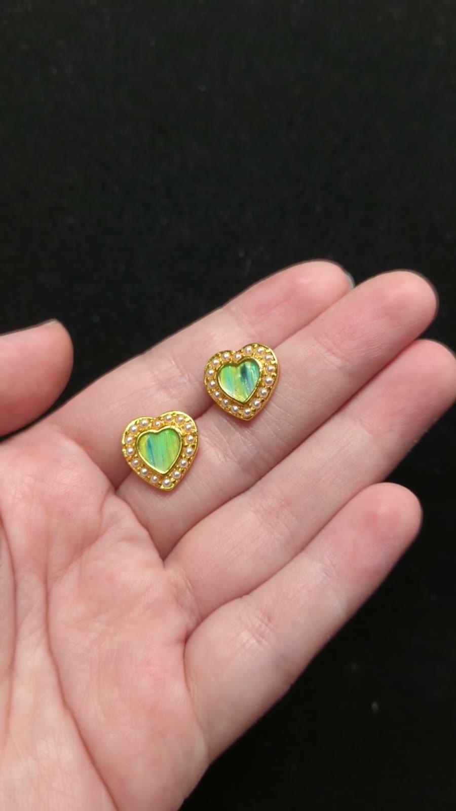 Kingfisher Feather Heart Stud Earrings