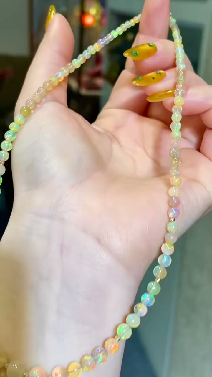 Opal Necklace Graduated Beads Gold Toggle
