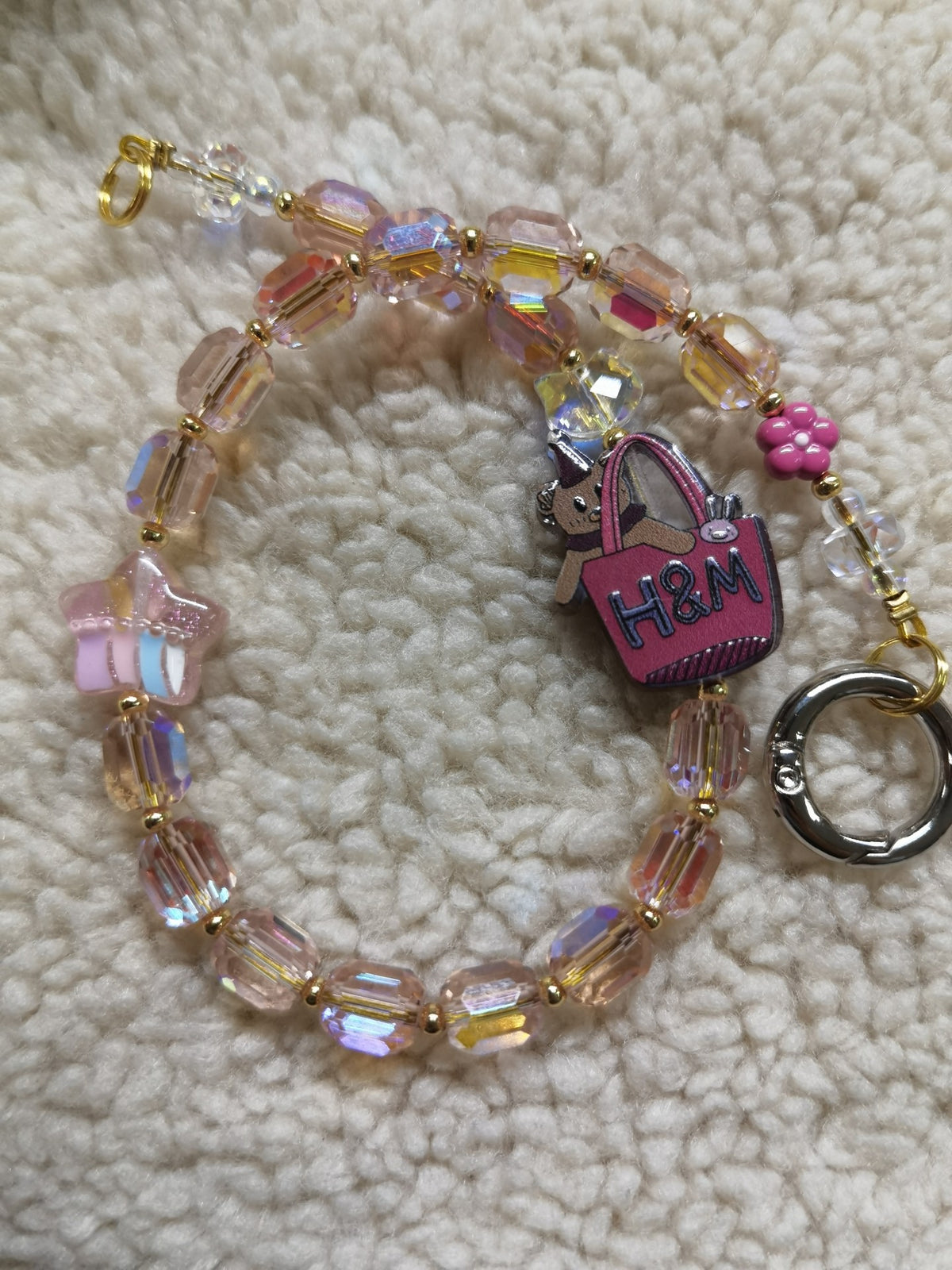 Pink Crystal Bear Phone Bag Charm