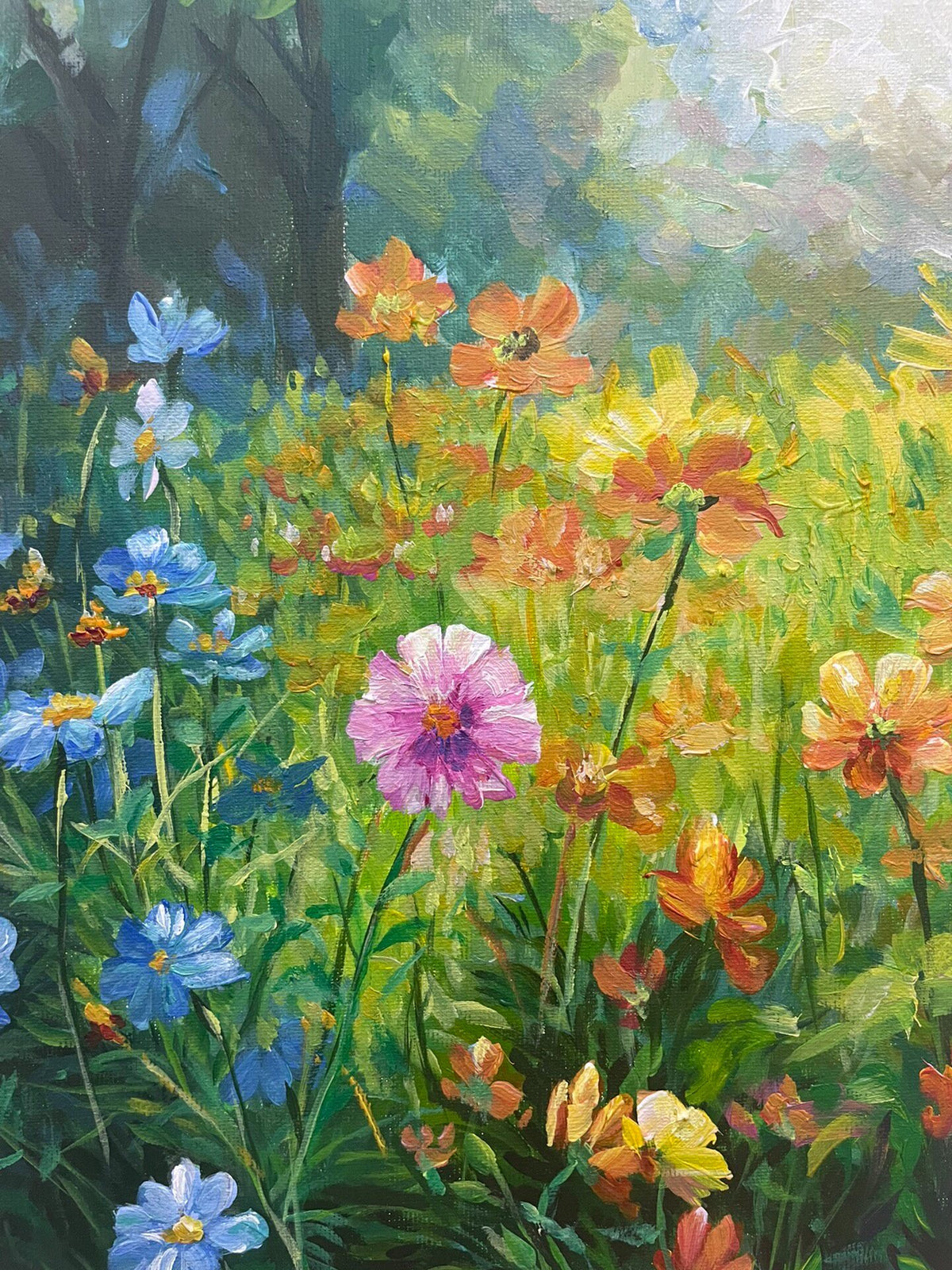 Original Oil Painting Flowers Wooden Frame