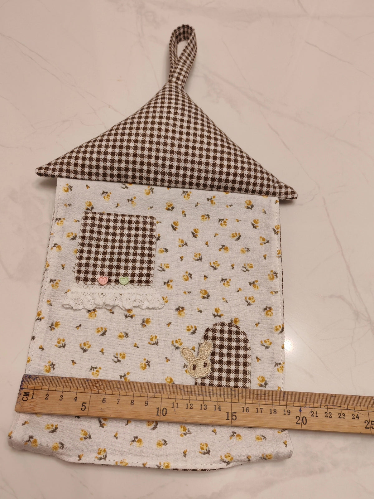 Handmade Fabric House Tissue Pouch Gingham Floral