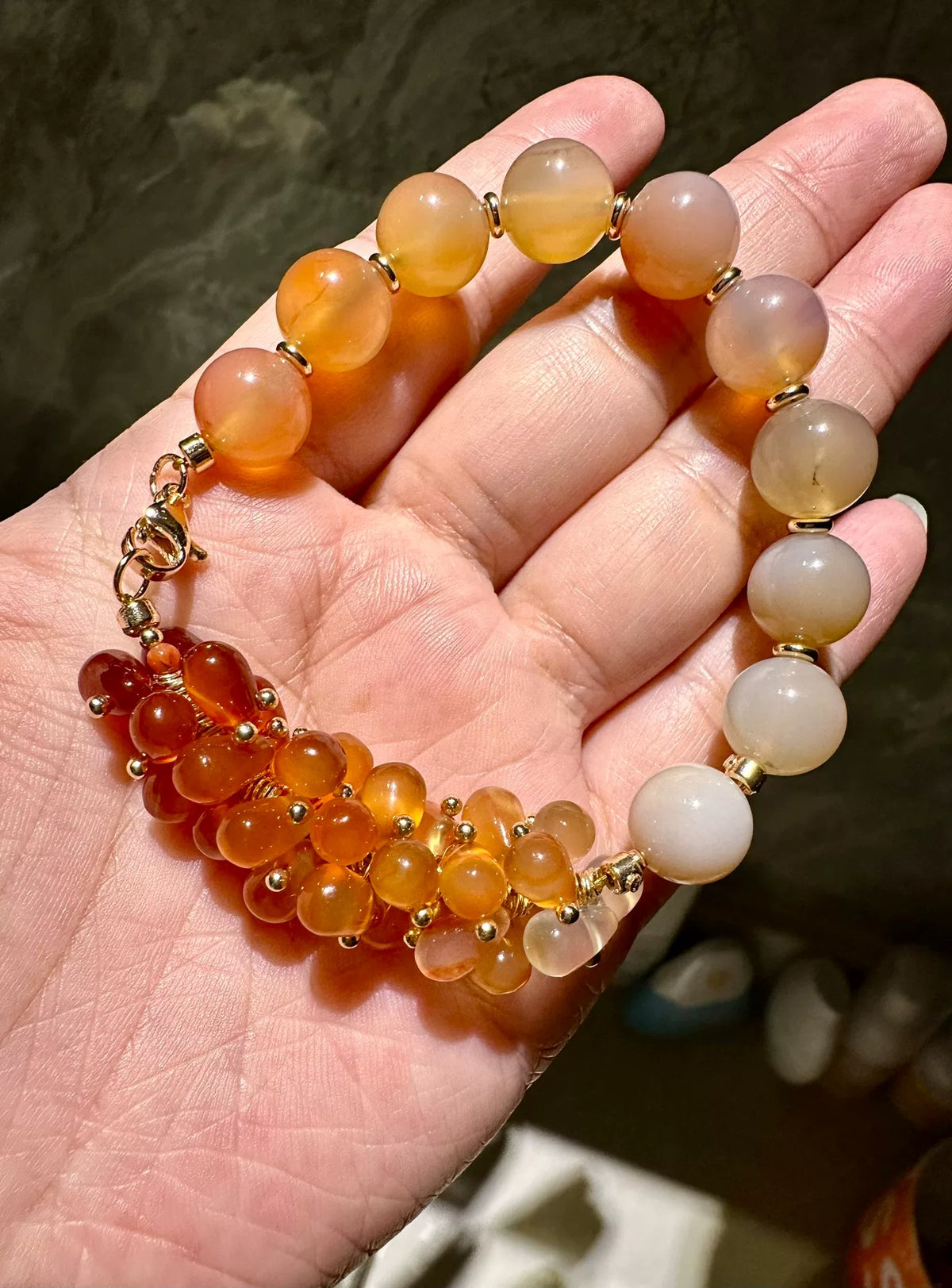 Pulseira de Ágate Natural em Gradiente Laranja Cocktail