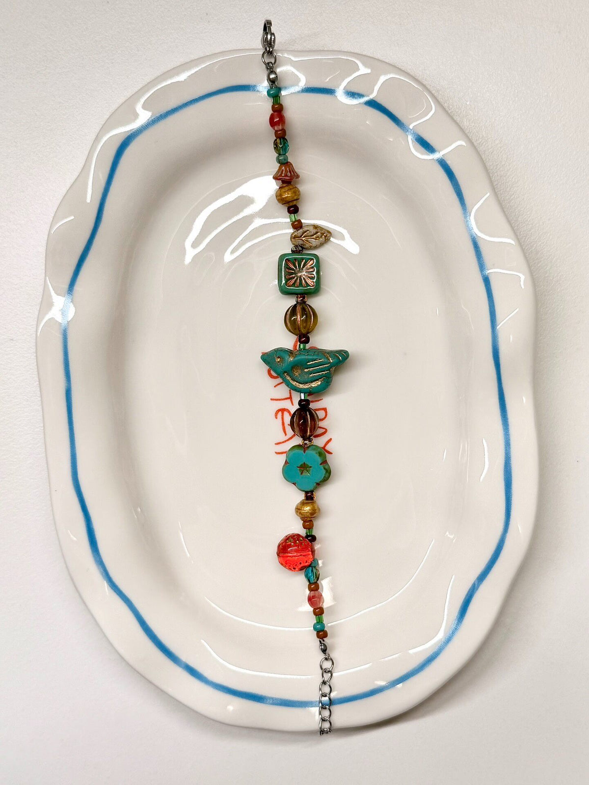 Bird Floral Czech Glass Bead Bracelet