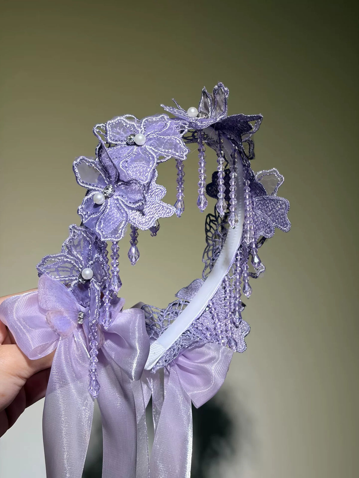 Lavender Lace Wisteria Beaded Headband