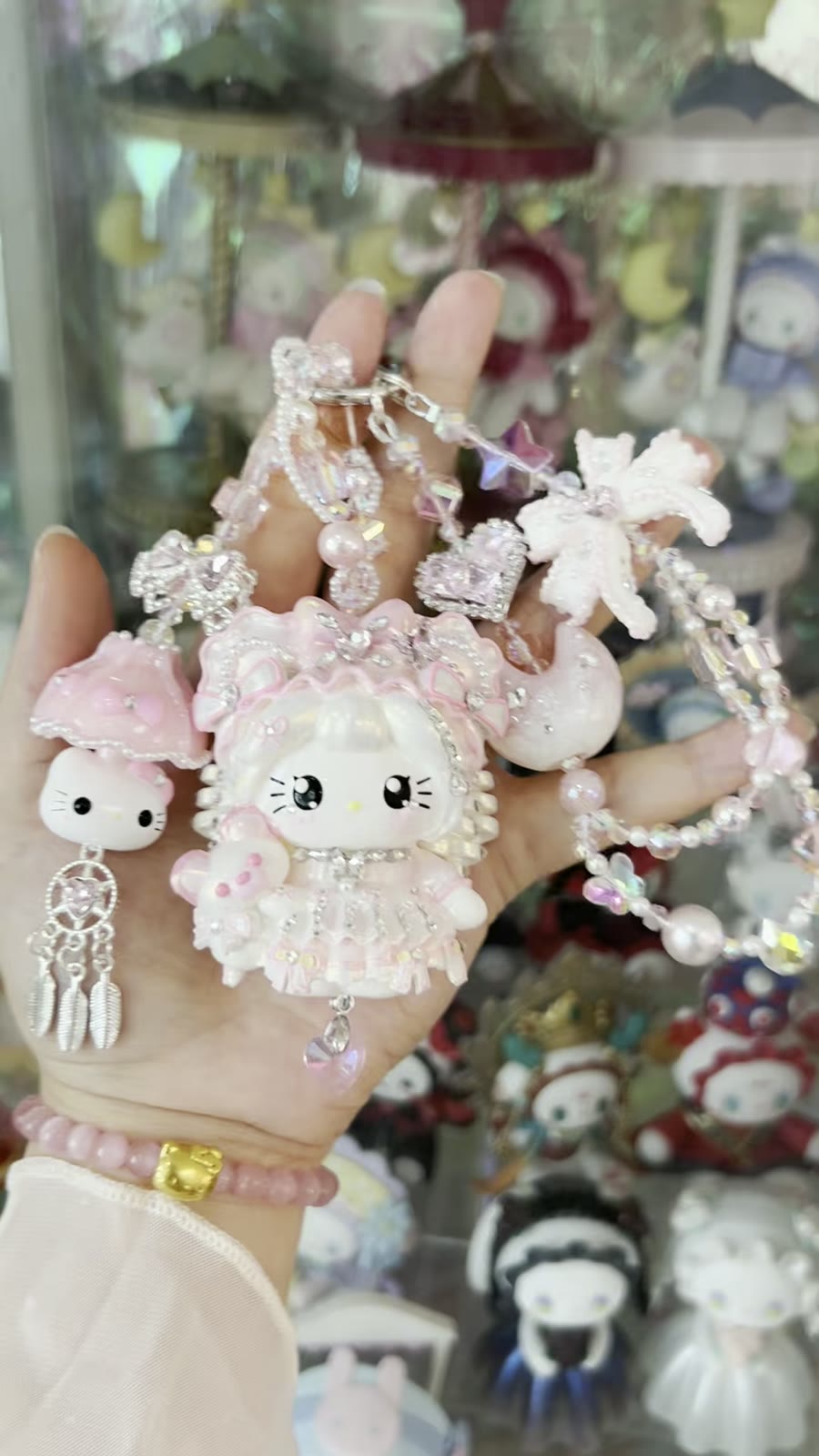 Handbeschilderde Kitty Charm Roze Lolita Strik