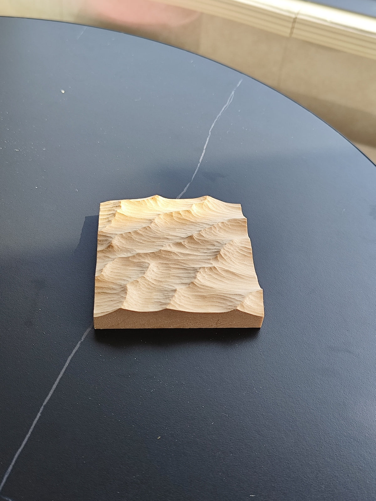 Handcrafted Linden Wood Wave Relief Carving