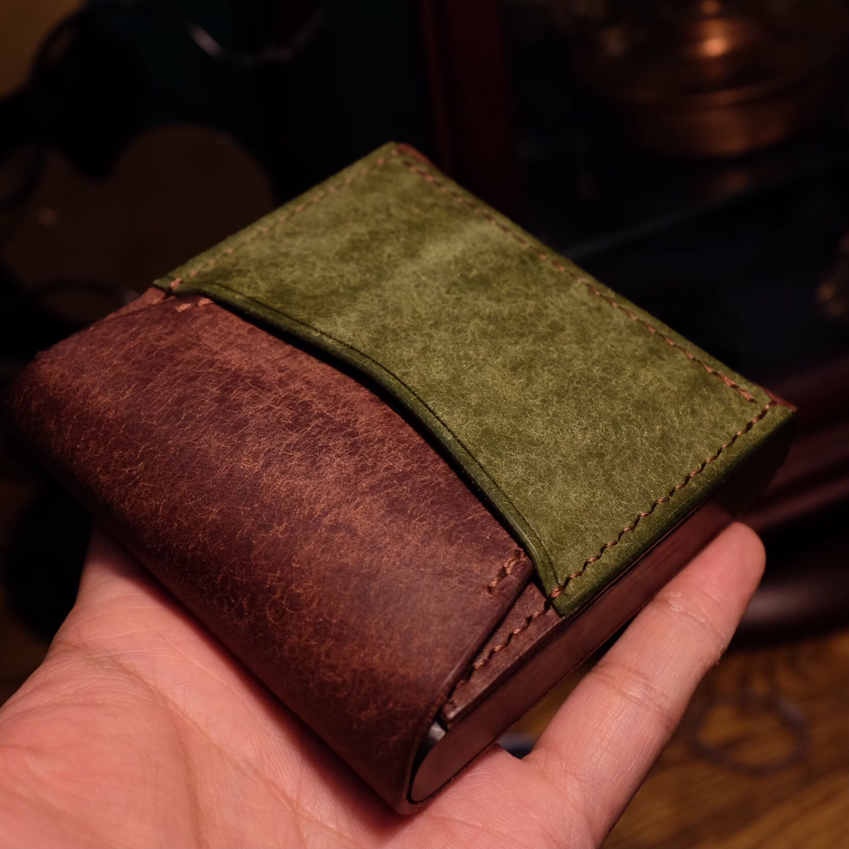 Handcrafted Leather Cigarette Case with Wood Trim