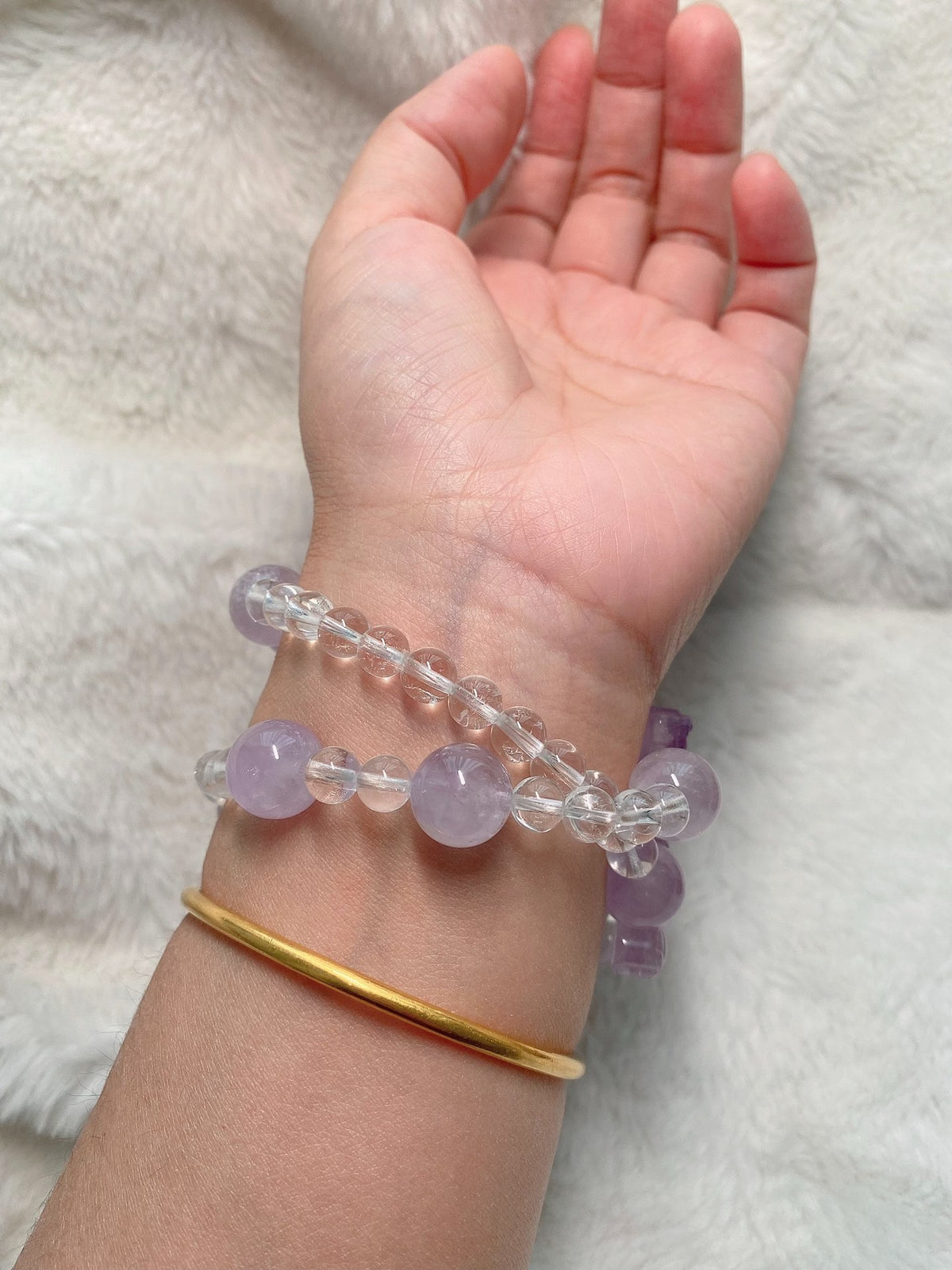 Lavender Amethyst White Quartz Double Loop Bracelet