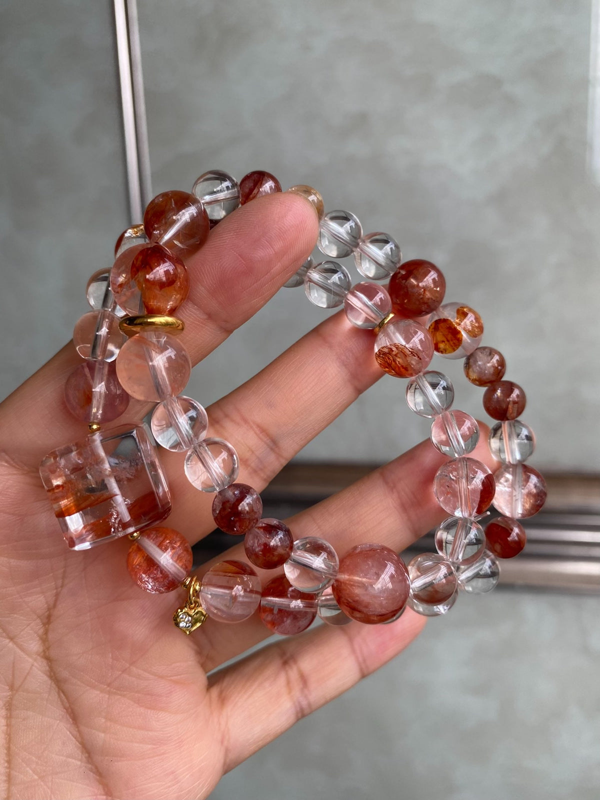 White Quartz Double Loop Bracelet with Jiao Hua