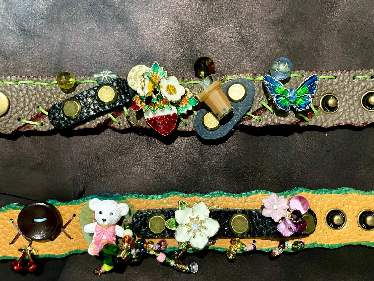 Leather Punk Wristband with Charms