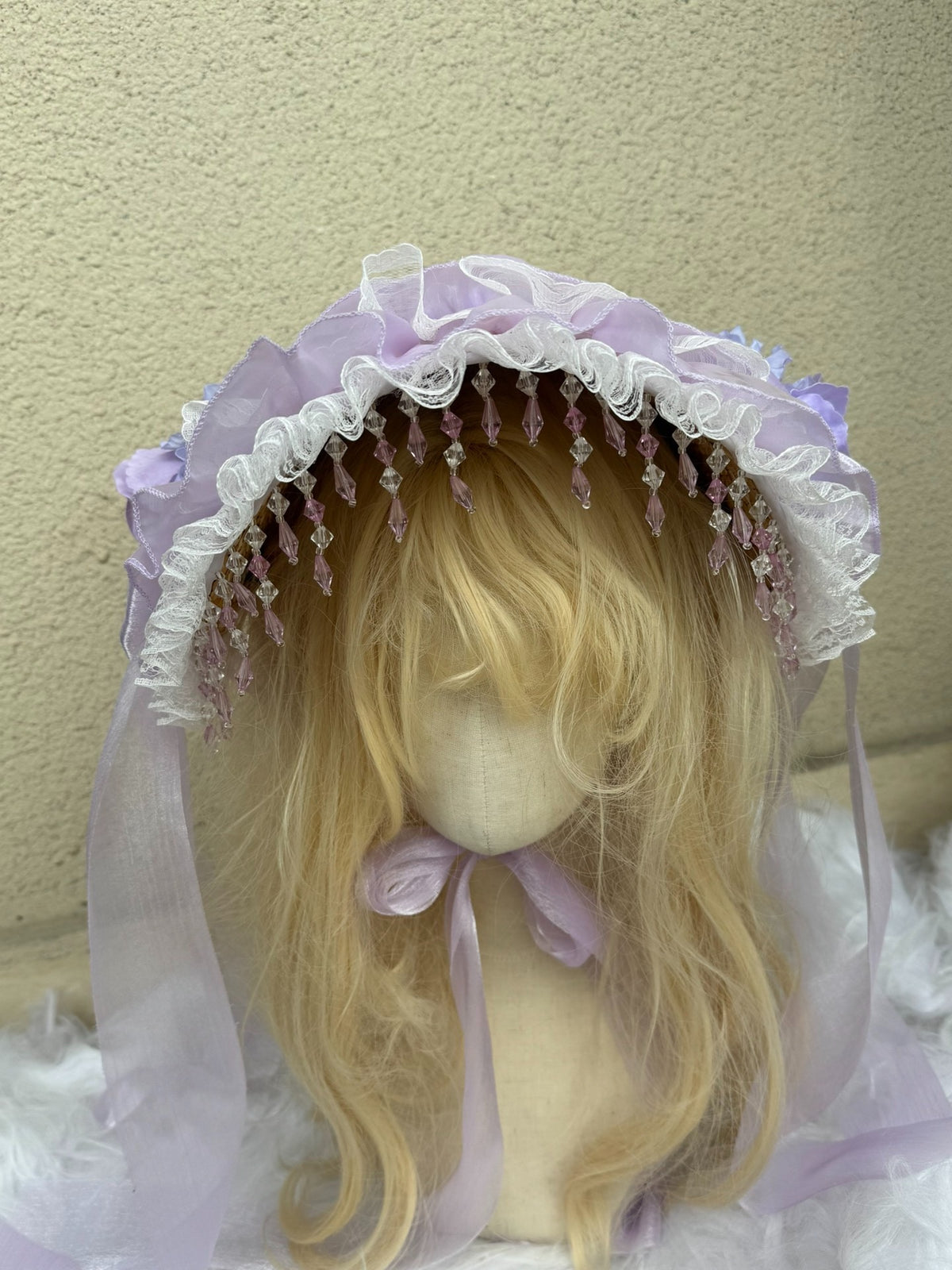 Handmade Lavender Lace Bonnet Straw Hat