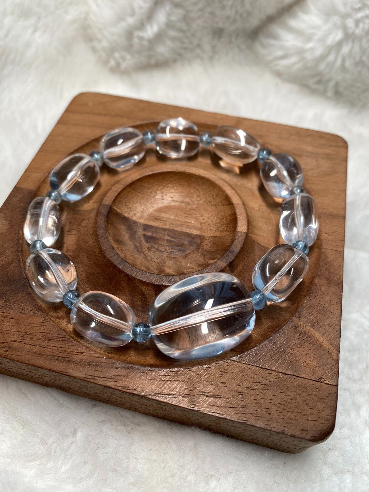White Quartz Aquamarine Beaded Bracelet