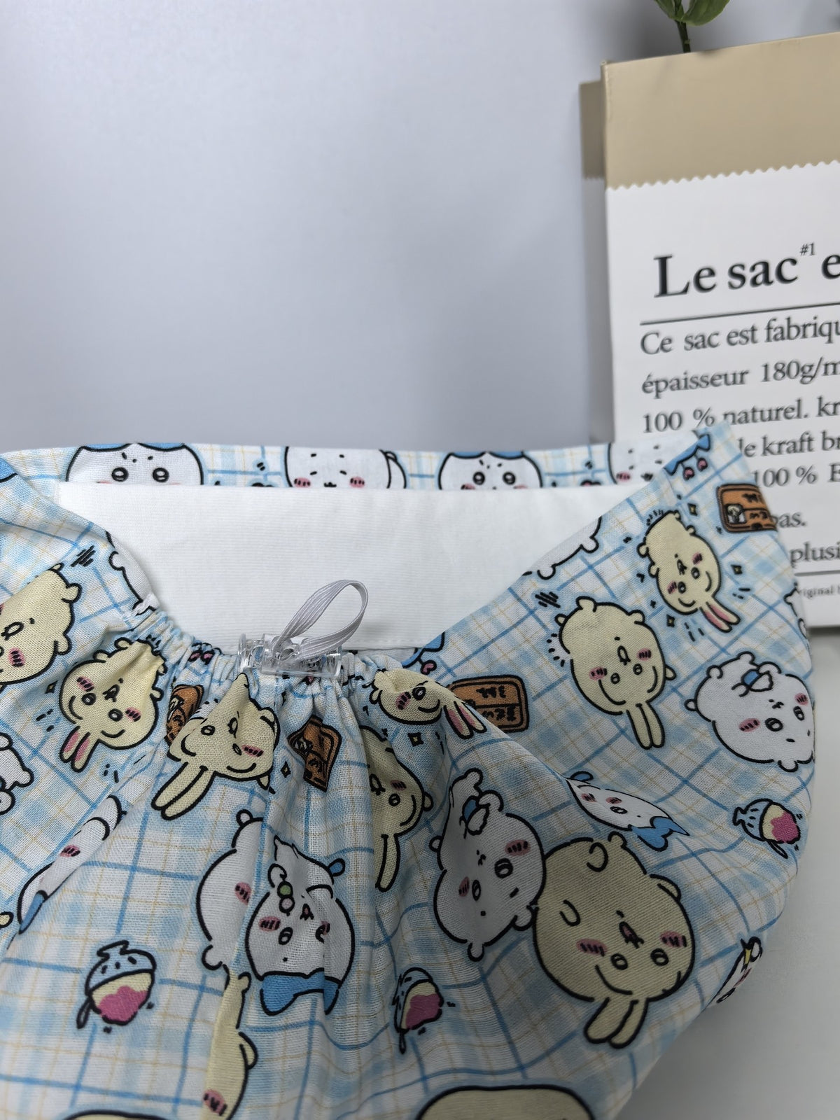 Cotton Gingham Print Cartoon Cap