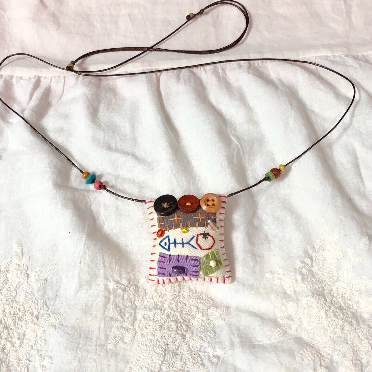 Handmade Fabric House Pendant Long Necklace