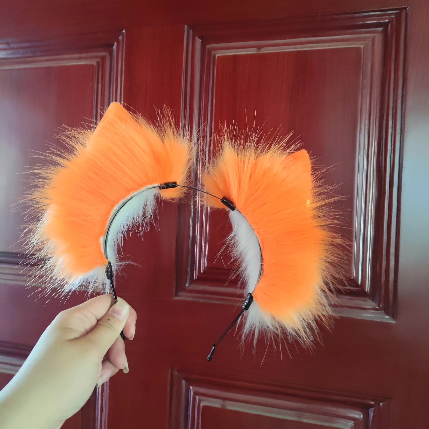 Orange Cat Ear Headband with White Tips and Metallic Studs