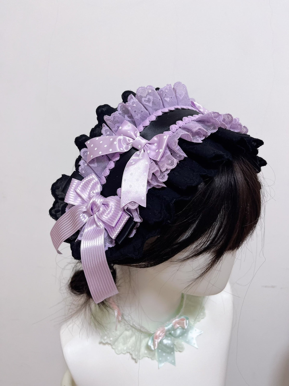 Handmade Lolita Headband Black Purple Lace