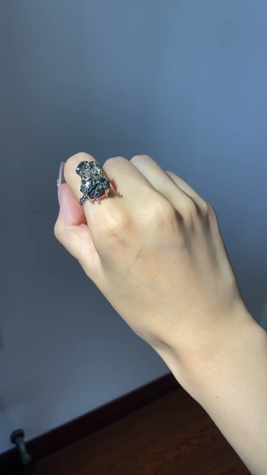 Natural Pyrite Twin Flower Adjustable Ring