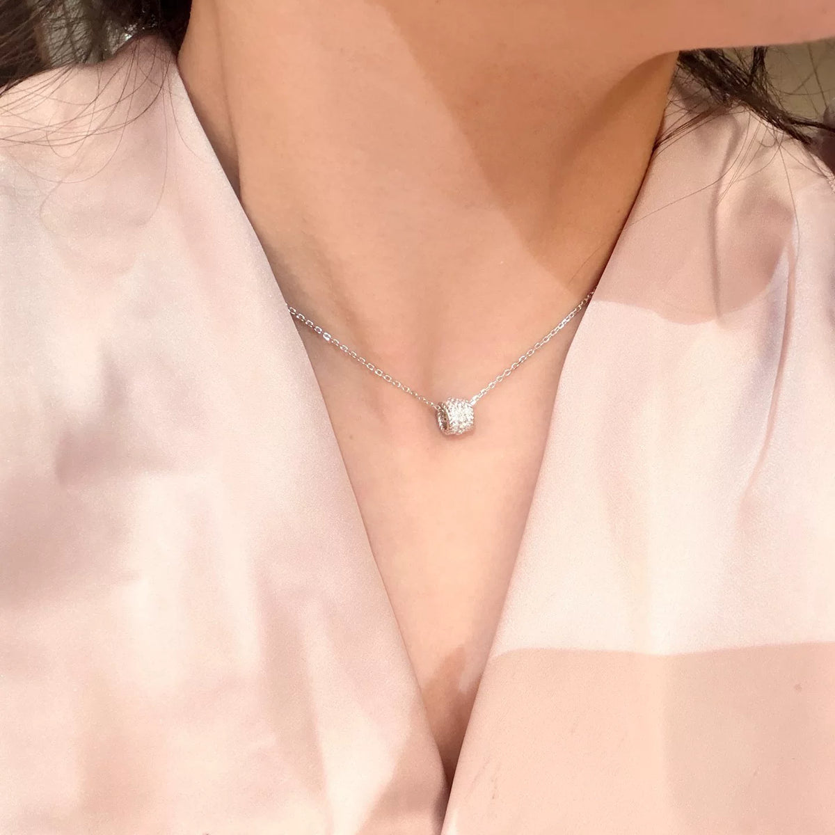 S925 Silver Three Row Diamond Barrel Necklace