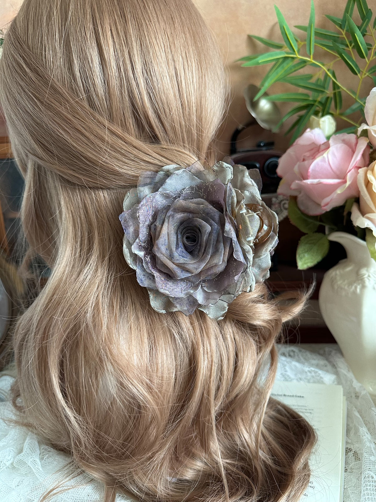Handcrafted Fabric Rose Hair Claw Clip