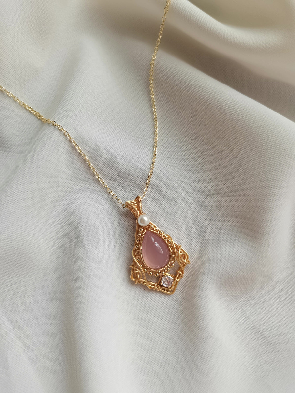 Rose Quartz Wire Wrapped Necklace Pendant