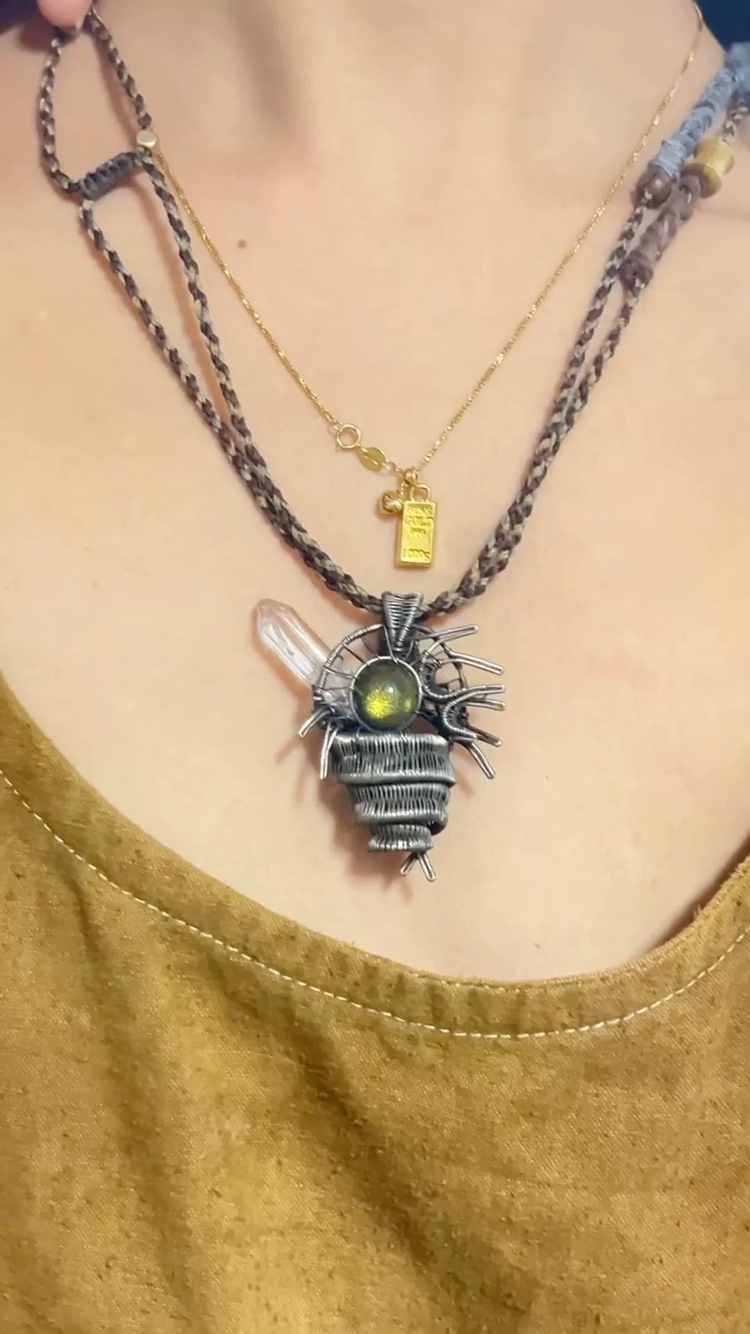 Copper Wire Wrapped Nautilus Pendant Necklace