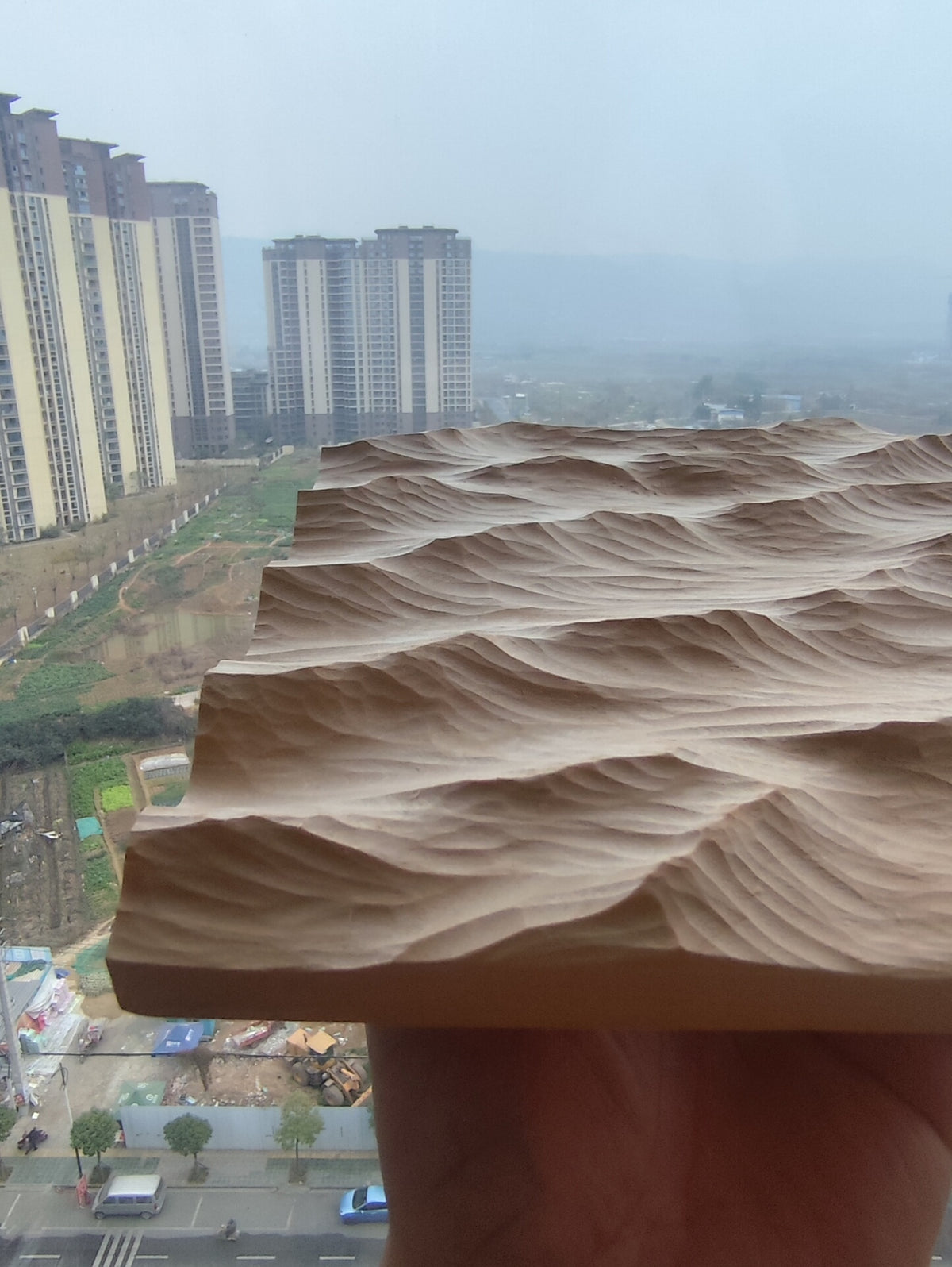 Handcrafted Linden Wood Wave Carving 20cm