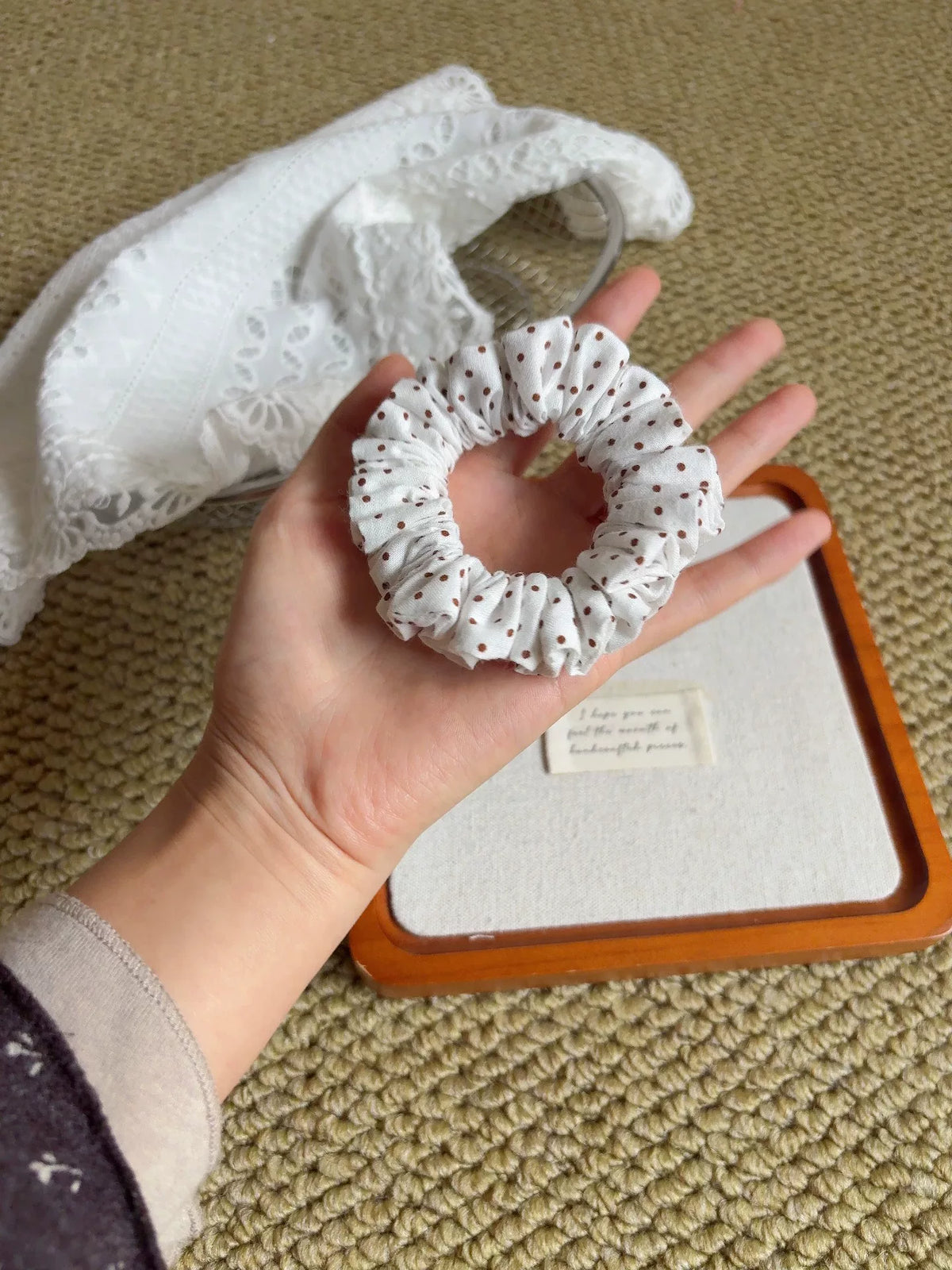 Brown Polka Dot Cotton Hair Scrunchie