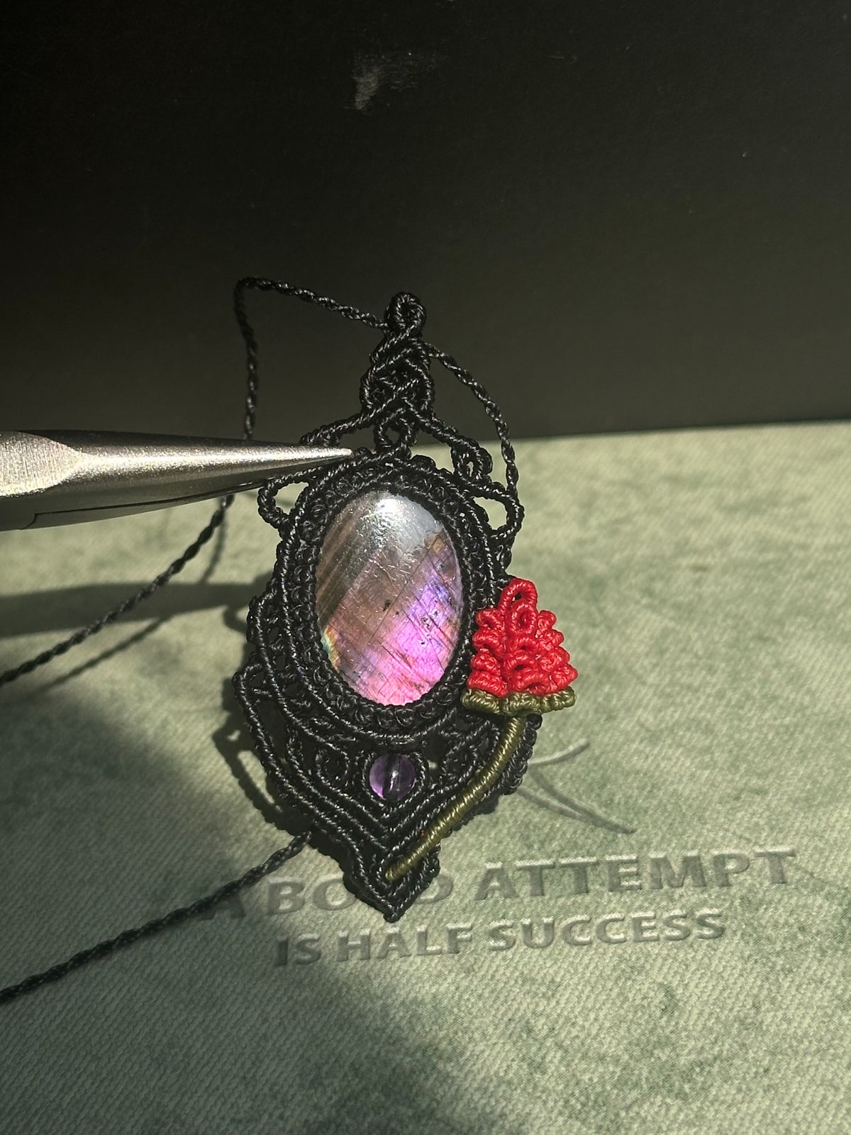 Natural Labradorite Macrame Pendant Necklace