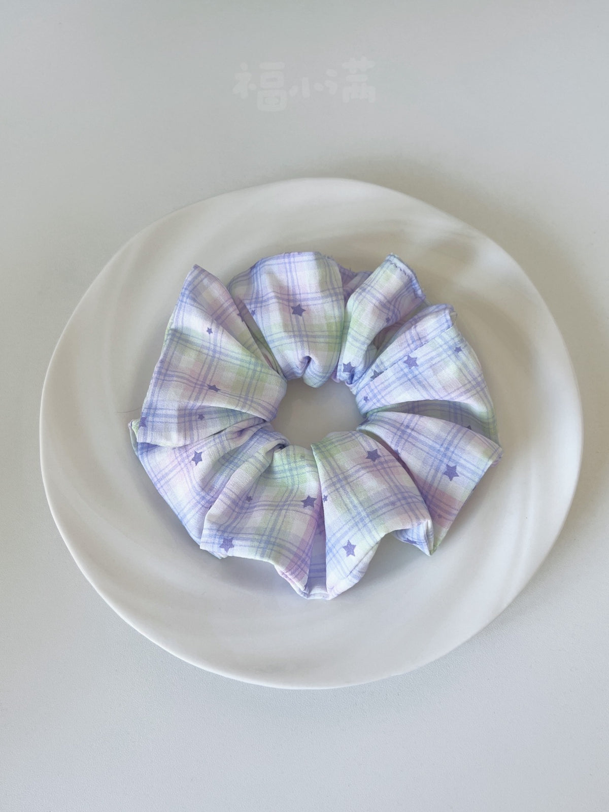 Purple Star Plaid Handmade Scrunchie