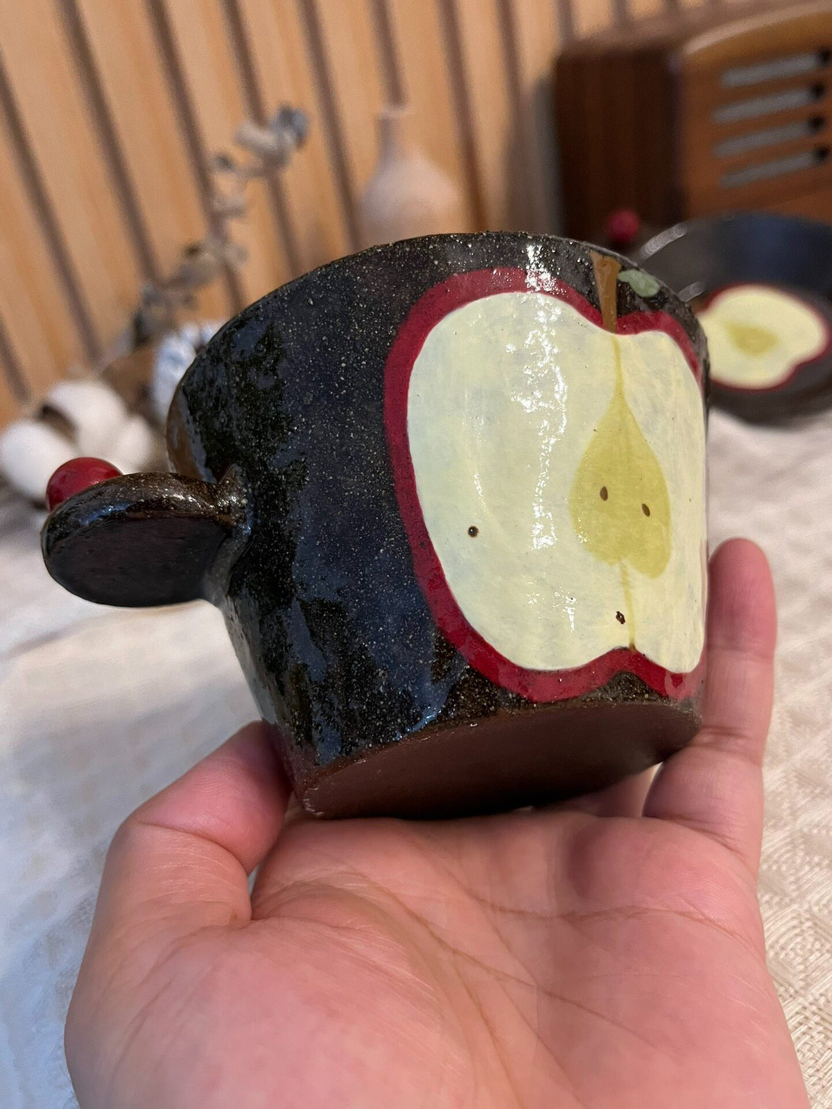 Handmade Black Ceramic Apple Coffee Cup