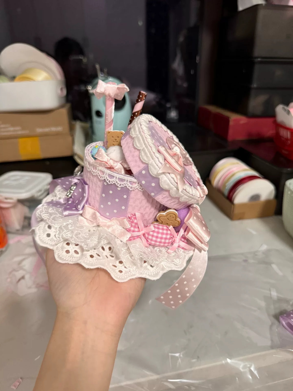 Accessoire mini chapeau dessert rose à pois