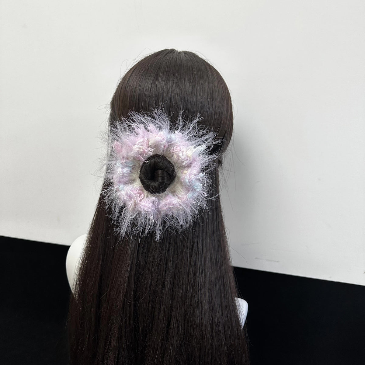 Pastel Fuzzy Yarn Donut Scrunchie